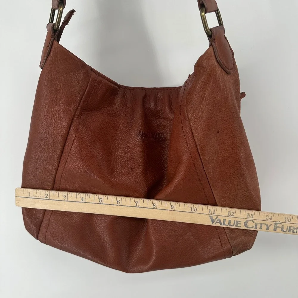 American Leather Co Austin Cognac Brown Pebbled Leather Hobo Shoulder Bag Zipper